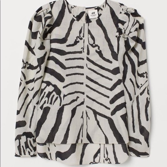 NWT H&M Studio Collection Puff Sleeve Zebra Top 2 - Picture 4 of 5